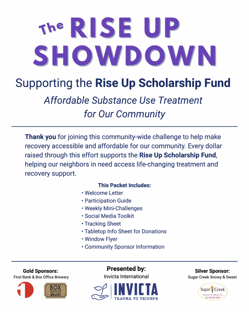 Flyer supporting the Rise Up Scholarship Fund for affordable substance use treatment.